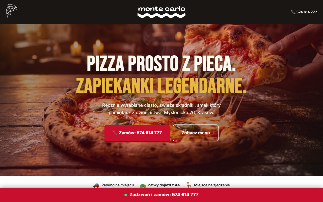 Monte Carlo Pizza website preview